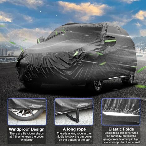 Bâche Voiture Impermeable Housse de Voiture Contre Soleil Neige poussière Vent Taille Universelle (4.85  1.9  1.85m/ SUV /210T Noir)