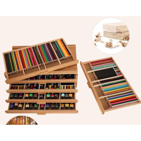Boîte de Rangement en Bois À 6 Tiroirs Pour Fournitures d'Artiste Avec Séparateurs Amovibles, Boîte de Rangement en Bois de Hêtre de Première Qualité, Rangement Pour Fournitures d'Art