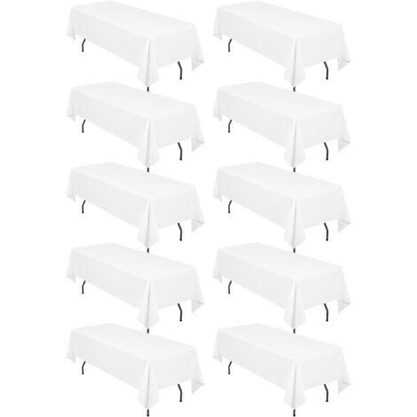 Ikodm – Lot de 10 nappes rectangulaires 153x260cm – Nappe blanche en polyester 180g/m² – Résistantes aux taches et aux plis – Pour mariage et banquet
