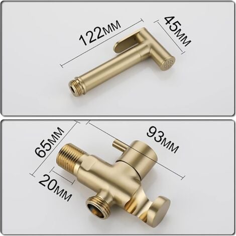 Kit Douchette wc Doré Brossé Pulvérisateur de Toilette pour Bidet Mural Laiton Douchette à Main Bidet Haute Pression Kit de Pulvérisateur de Bidet à Main pour l'hygiène Personnelle (Brushed Gold)
