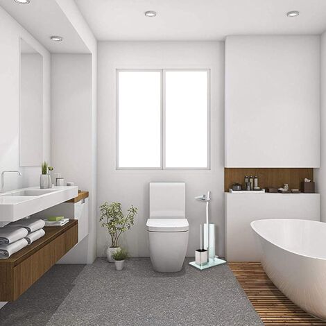 Set WC Toilettes avec Porte-Rouleau Et Brosse - Chrome Brillant - Porte-Papier Toilette en Acier Inoxydable Chromé - Base en Verre –32X20X70Cm -Plus: 1+2 Têtes De Brosse De Toilette De Rechange