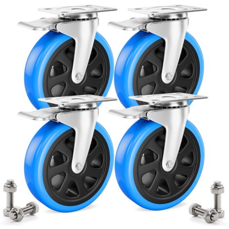 Lot De 4 Roulettes Pivotantes Industrielles – 2 Freinées + 2 Pivotantes, Capacité 1000-1100 Kg, Plaques 55x70 Mm - 8