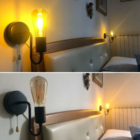 Applique Murale Intérieure Avec Interrupteur à Tirette, Industrielle Vintage Lampe Murale Noir Fer E27 Luminaires Intérieur Pour Chambre Couloir Salon | Leroy Merlin