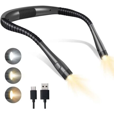 Lampe de Lecture de Cou Rechargeable, Lampe pour lecture au Lit,3 Couleurs, 6 Niveaux de Luminosité, Bras Pliables, Longue Durée de Vie, Parfaite pour la Lecture,Le Tricot,la Réparation