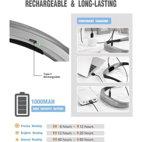 Lampe de Lecture de Cou Rechargeable, Lampe pour lecture au Lit,3 Couleurs, 6 Niveaux de Luminosité, Bras Pliables, Longue Durée de Vie, Parfaite pour la Lecture,Le Tricot,la Réparation