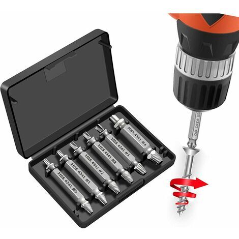 6 Pièces Endommagé vis Extracteurs, Extracteur de Boulons Cassés en Acier HSS 4341 Avec une Dureté Supérieure à 55 HRC,d'un Diamètre 2-12mm pour Boulons ou vis Endommagés