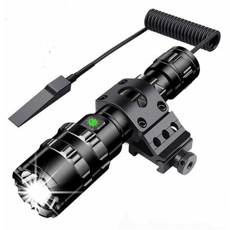 Lampe Torche Tactique 3000 Lumens Super Brillant L2 Lampe de Poche LED USB Rechargeable 5 Modes d'éclairage Montage sur Rail Picatinny et Interrupteur Pression pour la pêche en plein air [Classe énerg