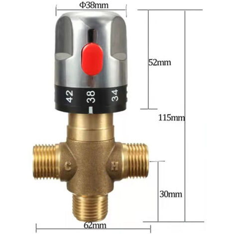 Vanne Mélangeuse Thermostatique En Laiton - Réglable De 38°C à 42°C, Entrées 15mm, Pour Salle De Bain Et Cuisine