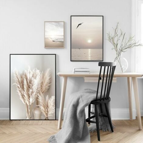 Lot de 3 affiches murales élégantes pour le salon - Images décoratives pour chambre à coucher - Coucher de soleil - Plage - Sans cadre (30 x 40 cm)