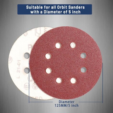 Lot 110 Disques Abrasifs 125mm - 11 Grains De 40 à 2000, Pour Ponceuse Excentrique, Papier à Poncer Velcro 8 Trous