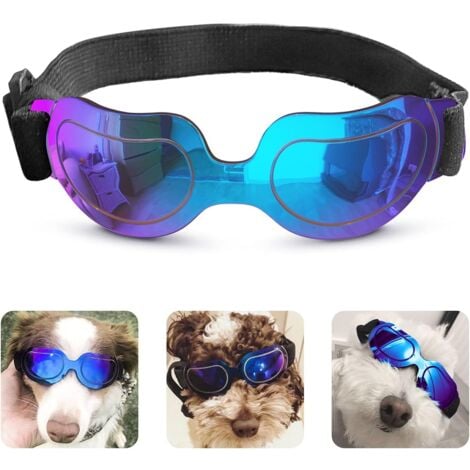 Lunettes de soleil pour chien Lunettes pour petit chien Doggles Lunettes pour petit chien Protection UV Coupe vent Impermeable Bande reglable Bleu