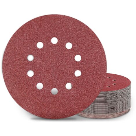 Disques de ponçage 225 mm – Lot de 25 tampons ronds P60 – 10 trous pour ponceuses à long cou et meuleuses – Pour ponçage de cloisons sèches – Denuotop (1/5)