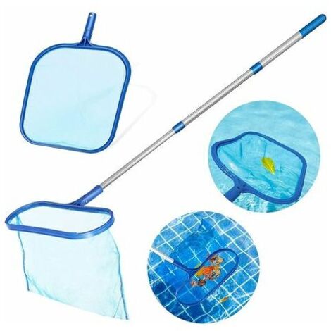Kit épuisette de piscine avec manche télescopique en aluminium – Filet à feuilles 44x34cm – Poche profonde 41,5x34x17,5cm – Nettoyage efficace – Lechuang