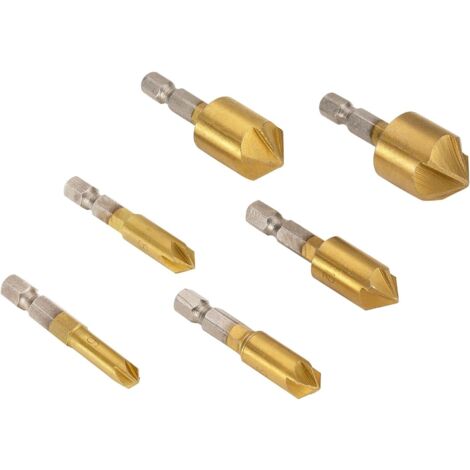 Fraises a Bois 6pcs, Fraise Conique 90Ḟ HSS, Fraise à Chanfreiner Carbure, 6mm, 8mm, 9mm, 12mm, 16mm, 19mm