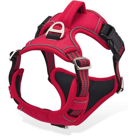 Harnais Chien Anti Traction, Harnais pour Chien Grand Moyen Réfléchissant Réglable Gilet Chien avec Poignée Respirante Harnais Poitrine de Sport sans Traction Rouge S