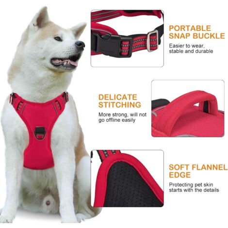 Harnais Chien Anti Traction, Harnais pour Chien Grand Moyen Réfléchissant Réglable Gilet Chien avec Poignée Respirante Harnais Poitrine de Sport sans Traction Rouge S