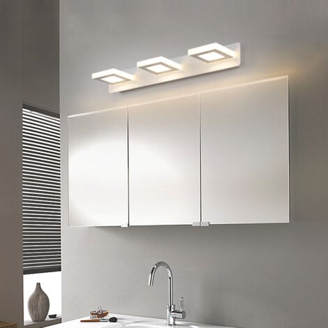 Lampe Miroir Applique Salle de Bain lumière tricolore, 15W  Luminaire Salle de Bain Intérieure Moderne  lampe Eclairage Salle de Bain, Réglable à 360Ḟ, 48CM  [Classe énergétique A+] 3 têtes carrées