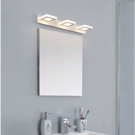 Lampe Miroir Applique Salle de Bain lumière tricolore, 15W  Luminaire Salle de Bain Intérieure Moderne  lampe Eclairage Salle de Bain, Réglable à 360Ḟ, 48CM  [Classe énergétique A+] 3 têtes carrées