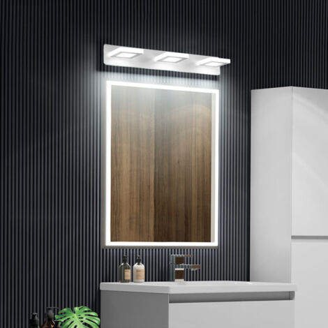 Lampe Miroir Applique Salle de Bain lumière tricolore, 15W  Luminaire Salle de Bain Intérieure Moderne  lampe Eclairage Salle de Bain, Réglable à 360Ḟ, 48CM  [Classe énergétique A+] 3 têtes carrées