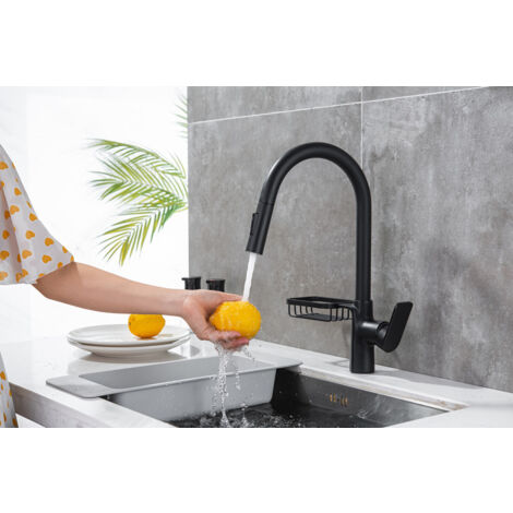 Robinet de Cuisine, Mitigeur Cuisine Rotatif à 360Ḟ avec Douchette Extensible, Mitigeur Évier Rotatif à  Modes de Pulvérisation Mitigeur Cuisine en Acier Inoxydable Noir