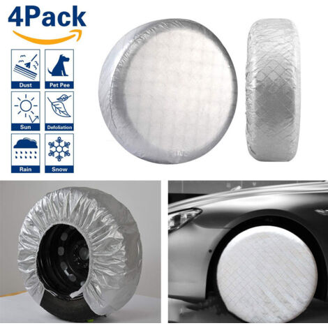 Tire Cover Set de 4, Pneu Film Aluminium étanche de Protection Solaire Couverture, Convient pour 19" à 22" diamètre du Pneu, pour RV Voyage Remorque SUV,Argent