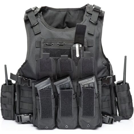 Litzee – Gilet tactique ajustable en nylon 900D – Taille S à XXL – Poches amovibles pour plaques balistiques – Pour interventions forces de l'ordre
