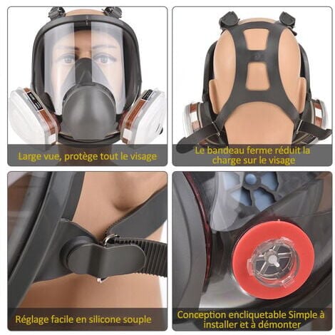 16 en 1Masque à gaz antibuée, respirateur facial intégral, respirateur de pulvérisation de peinture industrielle, filtre de travail de sécurité, protection contre le formaldéhyde