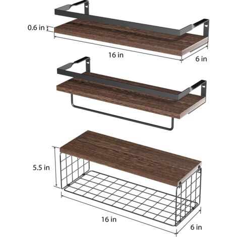 Gronda Lot De 3 Étagères Flottantes Bois Naturel 61cm - Style Rustique - Pour Salon, Cuisine, Salle De Bain