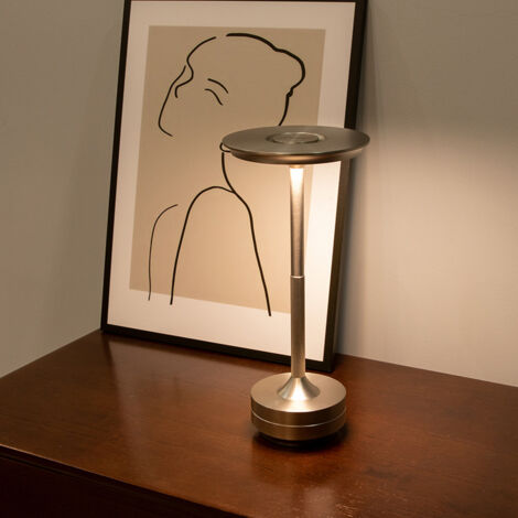 Lampe de table sans fil - Lampe de bureau étanche, dimmable et rechargeable, lampe de table à LED métallique, lampe de chevet portable, veilleuse à piles pour chambre à coucher, restaurant, bar, salon