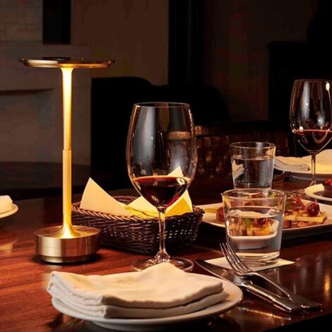 Lampe de table sans fil - Lampe de bureau étanche, dimmable et rechargeable, lampe de table à LED métallique, lampe de chevet portable, veilleuse à piles pour chambre à coucher, restaurant, bar, salon