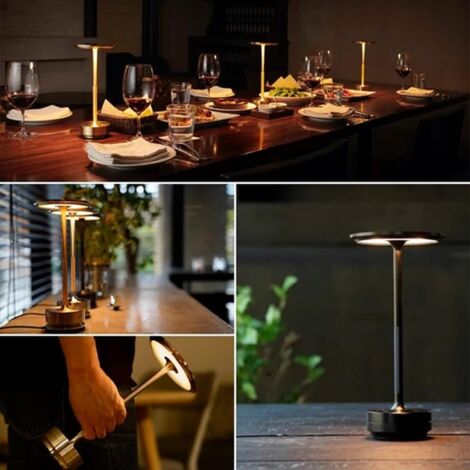 Lampe de table sans fil - Lampe de bureau étanche, dimmable et rechargeable, lampe de table à LED métallique, lampe de chevet portable, veilleuse à piles pour chambre à coucher, restaurant, bar, salon