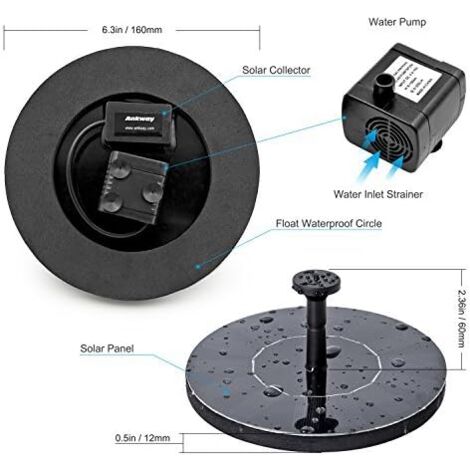 Pompe Fontaine Solaire 7V 1.2W – Idéale Pour Bassin, Jardin, Bain D’Oiseaux Ou Aquarium – Hauteur Jusqu’à 100 Cm