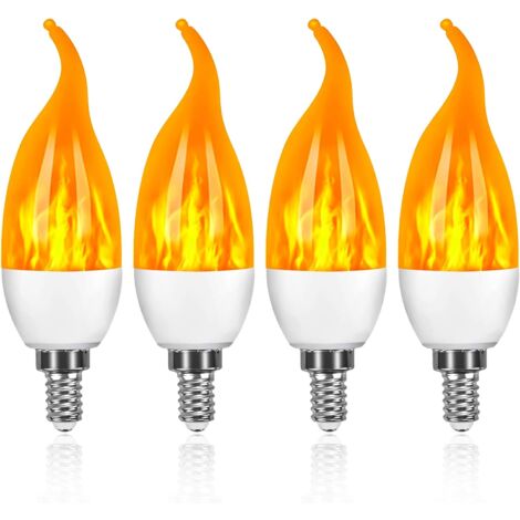 Lot de 4 Ampoules LED 3 W E14 Ampoule Effet Flammes avec 1 Modes d'éclairage Ampoule Décorative pour Halloween, Noël, Saint-Valentin, Fête de mariage (1/4)