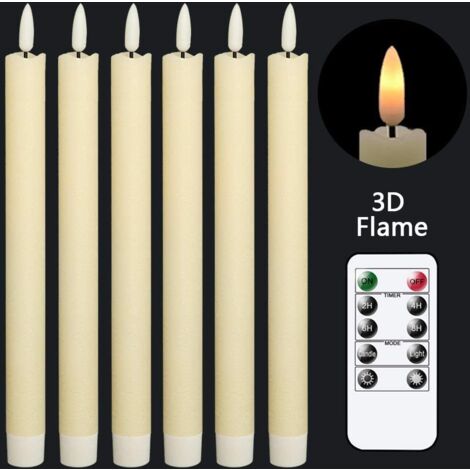 Lot de 6 bougies LED vacillantes à piles avec télécommande et mèche chaude 3D pour fenêtre, cire véritable, pour la décoration [Classe énergétique A+]