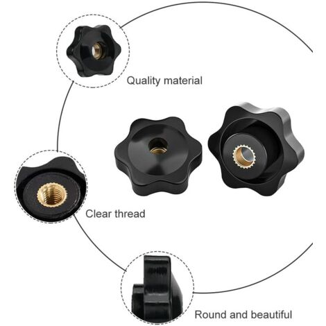 Lot De 10 écrous Boutons Tête étoile 7 Branches - Filetage Femelle M4 à M12-M16 - Laiton Et Plastique