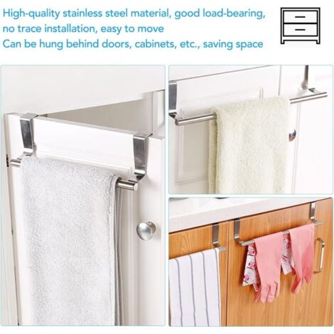 Lot De 2 Porte-Torchons Suspendus Sans Perçage – Accroche Serviettes Cuisine & Salle De Bain Métal Argent