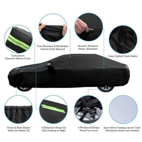 Bâche pour Voiture SUV  - Impermeable - 480 x 175 x 150cm - Noir - Extérieur - Housse de Protection Auto SUV - Étanche - Couverture SUV