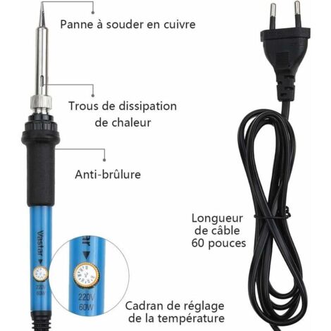 Fer à Souder Kit de Soudure 60W 220V à Température Réglable avec 5 têtes à Soudure,Support Pour