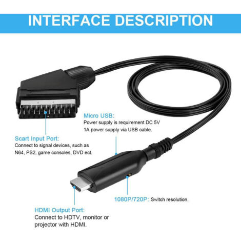 Adaptateur péritel vers HDMI, péritel vers HDMI sortie 3 en 1 (1 péritel et 2 entrée HDMI