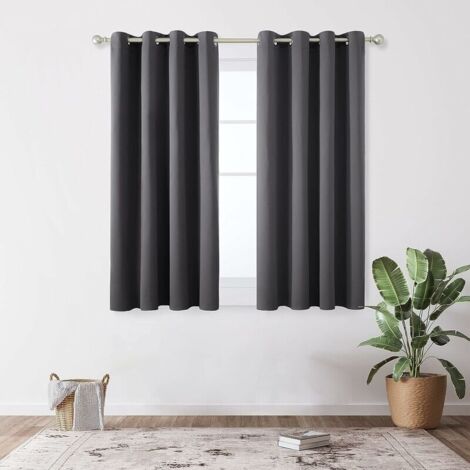 Rideaux Occultants Isolant Thermique Anti Froid   - 117x138 CM (Largeur x Hauteur) - Design Moderne à Oeillets - Pour Salon et Chambre - Gris Foncé - 2 Pièces
