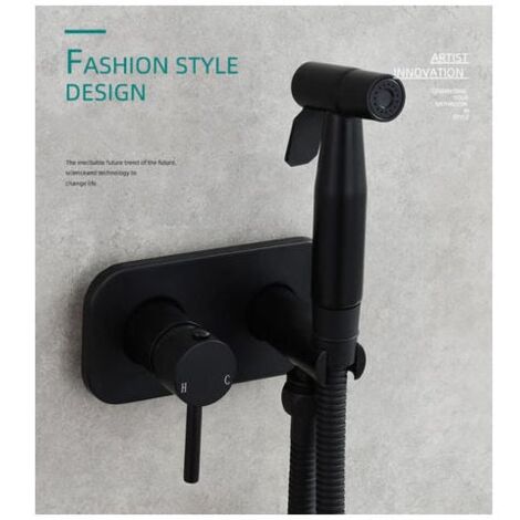 Ikodm – Douchette WC en laiton noir – Pulvérisateur bidet mural avec tuyau renforcé 150 cm – 2 modes de pression pour nettoyage efficace (1/4)