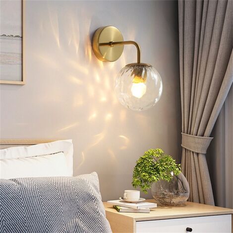 Applique murale Applique murale pour salon et entrée – Lampe moderne en verre avec abat-jour boule en métal et laiton, applique murale simple pour salon, chambre, couloir, allée, restaurant, café, écl