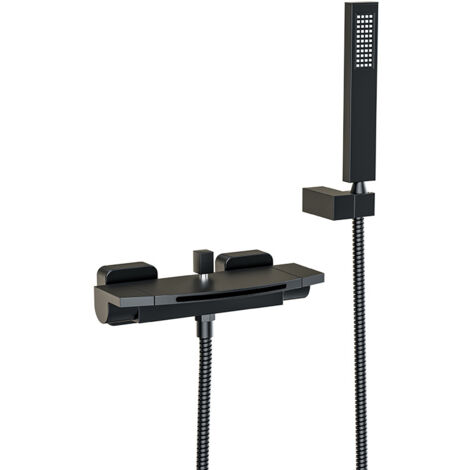 Ikodm – Robinet mitigeur thermostatique de baignoire noir mat – Laiton résistant à la rouille – Douchette à main 59 pouces – Débit d'eau stable (1/5)