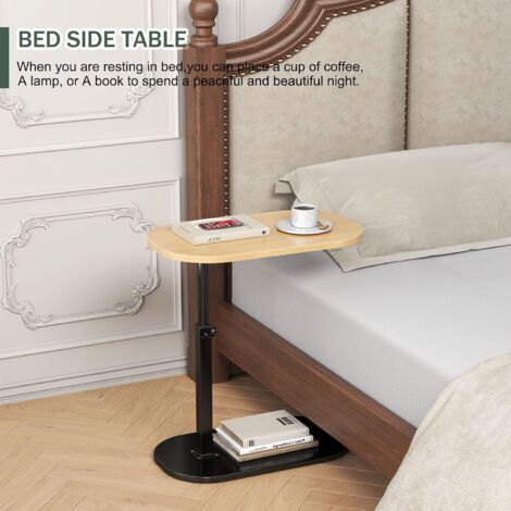 Table D'appoint En Forme De C Pour Canapé - Plateau Pivotant 360°, Hauteur Réglable, Style Bois Et Acier (noyer)