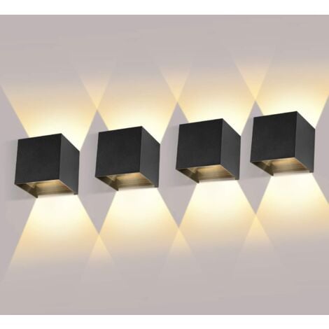4 Pack Applique Murale Interieur/Exterieur 12W 3000K Appliques Murales Exterieur Angle de faisceau réglable Noir Applique Exterieur Etanche IP65 [Classe énergétique F]