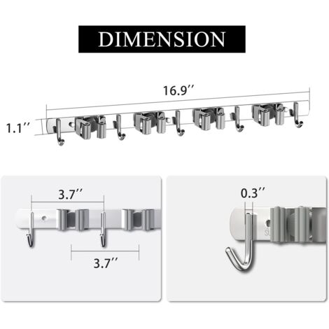 Support Balai Mural AceMining - 5 Supports + 4 Crochets Sans Percage Pour Rangement Outils