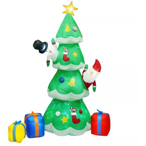 Sapin de noel gonflable lumineux avec chien et pere noel, decoration