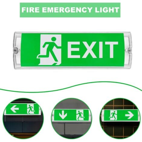Éclairage de Sécurité LED, lampe de secours avec batterie de secours jusqu'à 3 h, éclairage de sortie de secours, panneau de sortie de secours avec 4 pictogrammes de sortie de secours, étanche IP65, [