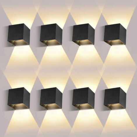 ８ Pack Applique Murale Interieur/Exterieur 12W 3000K Appliques Murales Exterieur Angle de faisceau réglable Noir Applique Exterieur Etanche IP65 [Classe énergétique F]