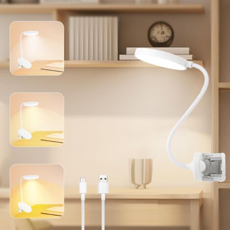 Lampe Pince 20 LED Lampe,Rechargeable Lampe de Bureau,Lampe Flexible Chevet Pince,Lampe de Lecture 3 Modes d’Éclairage et Dimmable Luminosité,pour Bureau, Petite Lampe Pince pour Lire au Lit Ikodm